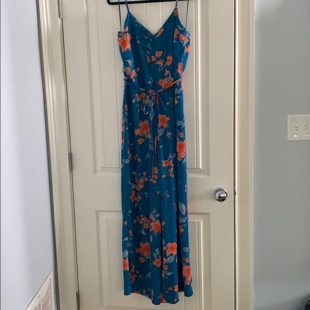 Skies are blue turquoise floral jumpsuit
